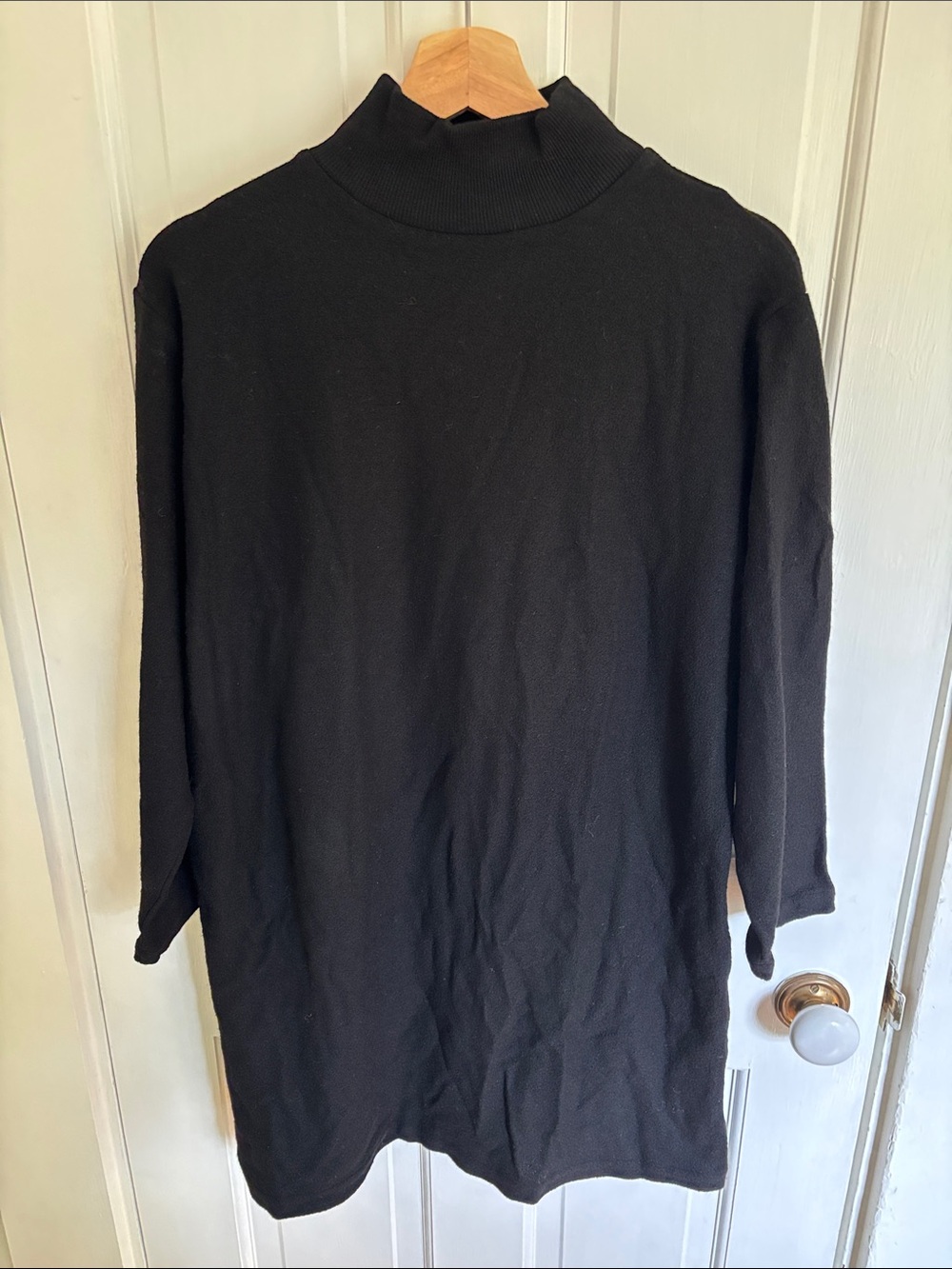 Vintage 80s Eileen Fisher Black 100% Wool Tunic/Minidress - Size L